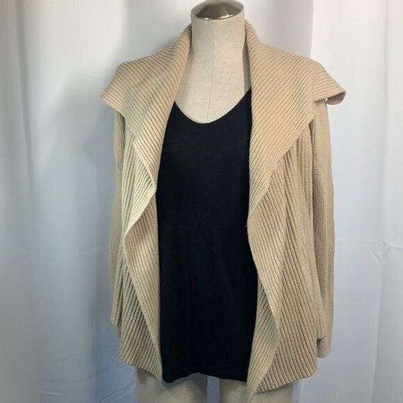 Banana Republic Step Hem Open Front Knit Cardigan-Almond, Sz Small, Wool Blend - Picture 1 of 10
